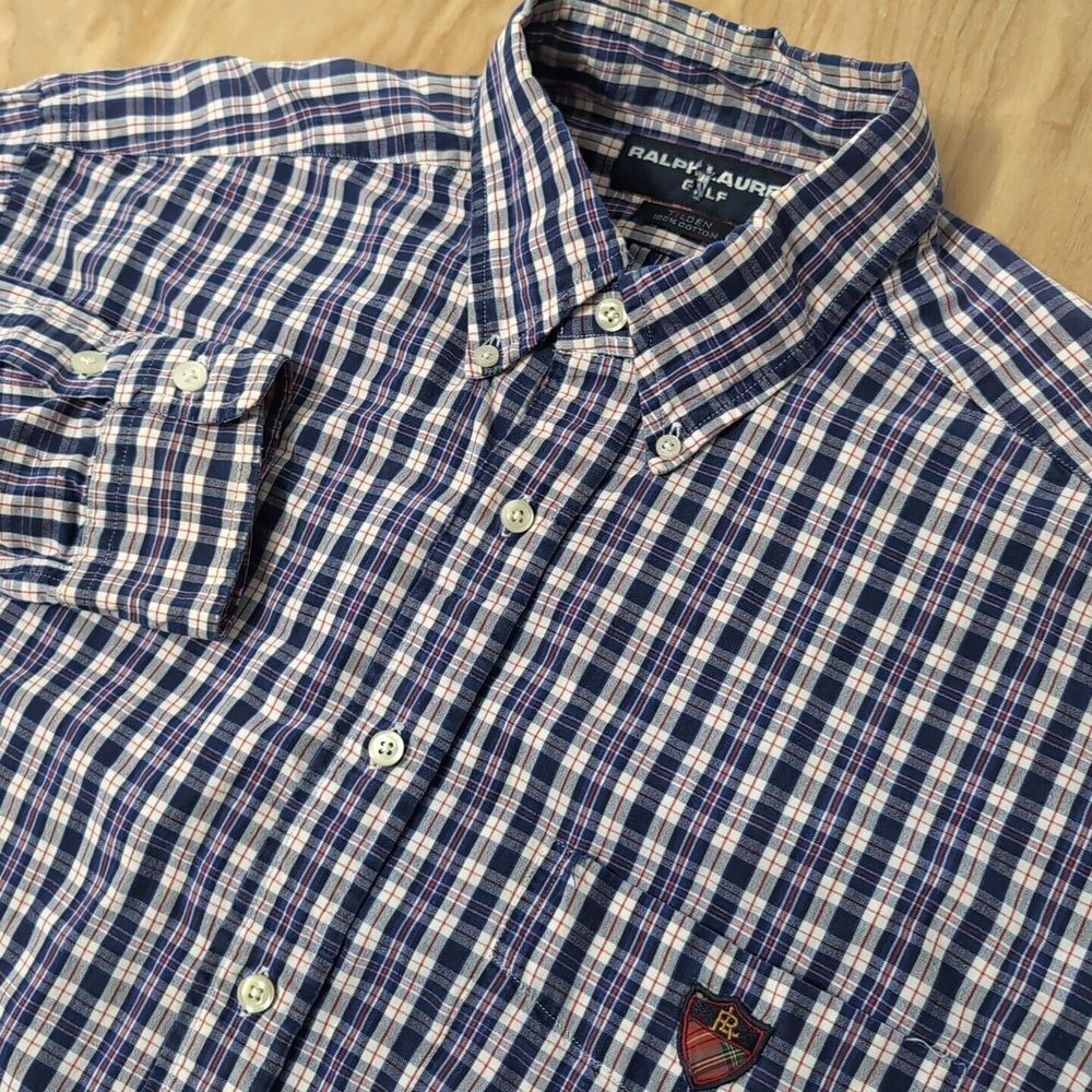 Ralph Lauren Golf Tilden Shirt Mens Med Plaid L/S Button Up Crest Logo - Picture 1 of 6
